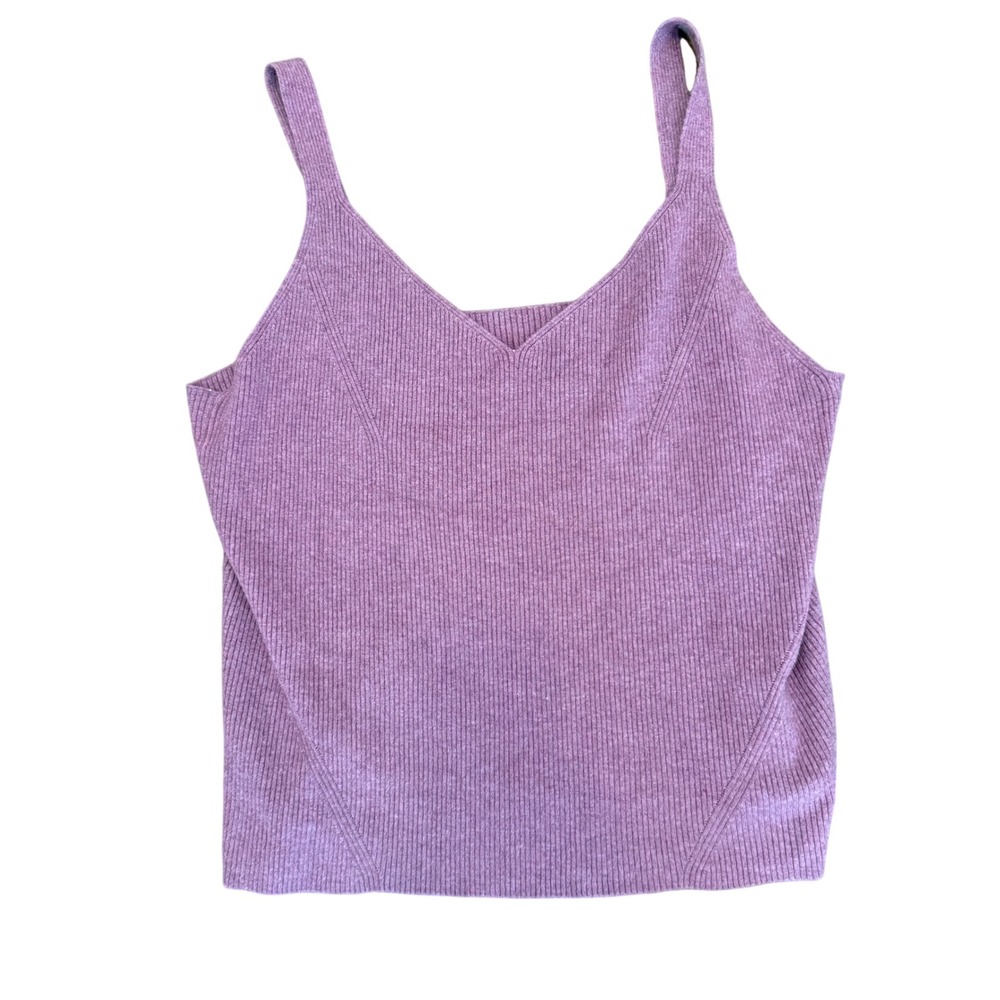 Women's Plus Size 2X Purple Rib Knit Sweater Tank V Neck Rayon Blend Stretch